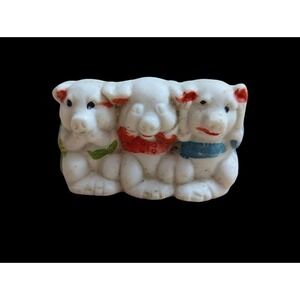 Bisque figure Three Little PIgs See No Hear No Speak No Evil 1930s 2x1 1/2 inch